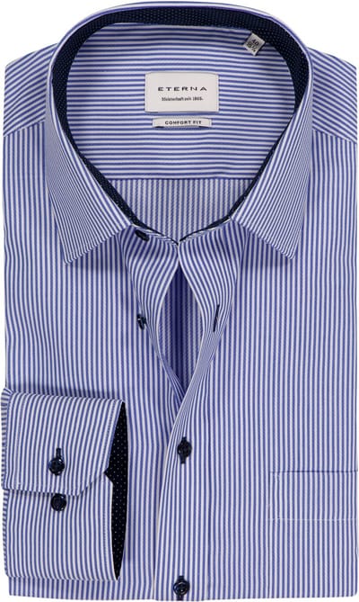 ETERNA comfort fit overhemd - twill heren overhemd - blauw met wit gestreept (blauw contrast) - Strijkvrij - Boordmaat: 41 (EU maat: L)