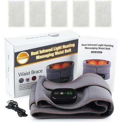 Elektrische massageband met trillingen en verwarming, rood licht, warm kompres, fysiotherapie, lendenmassage-instrument, pijnverlichting grijze kleur