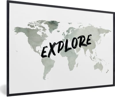 Poster in lijst - Fotolijst 90x60 cm - Posters - Wereldkaart - Quote - Waterverf - Posterlijst zwart - Decoratie - Wanddecoratie woonkamer - Muurdecoratie slaapkamer