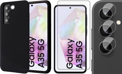 Hoesje geschikt voor Samsung Galaxy A35 - Screenprotector Glas & Camera - Mat Back Case Zwart