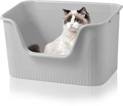 Ibenzoa® Kattentoilet met Hoge Rand en Open Ontwerp voor Grote Katten, 44 x 38 x 22 cm, Grijs