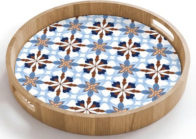 Dienblad rond 40x40 cm - Schootdienblad hout - Ornament - Tegel - Kleurrijk - Borrelplank rechthoek - Plateau houten dienbladen