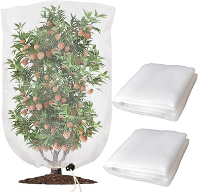 2 stuks - Tuinvogelnet met trekkoord - 100 x 140 cm tuinnetzakken - Gaasafdekking voor planten - Plantenbarrière - Wit