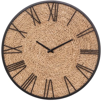 Atmosphera Wandklok/muur klok Mumbai - Dia 50 cm - metaal/jute - beige/zwart - keuken/kamer/kantoor