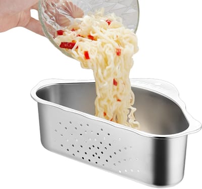 Spoelbak Zeef - Afval Zeef - Keuken Afval Scheiden - Uniek Hoekontwerp - 24 x 16 x 8 cm - Zilver