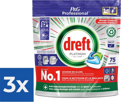 Dreft Platinum Regular All in 1 Vaatwastabletten - 75 Tabs - Voordeelverpakking 3 stuks