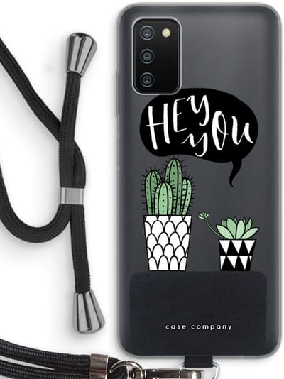 Case Company® - Hoesje met koord geschikt voor Samsung Galaxy A03S hoesje met Koord - Hey you cactus - Telefoonhoesje met Zwart Koord - Bescherming aan alle Kanten en Over de Schermrand