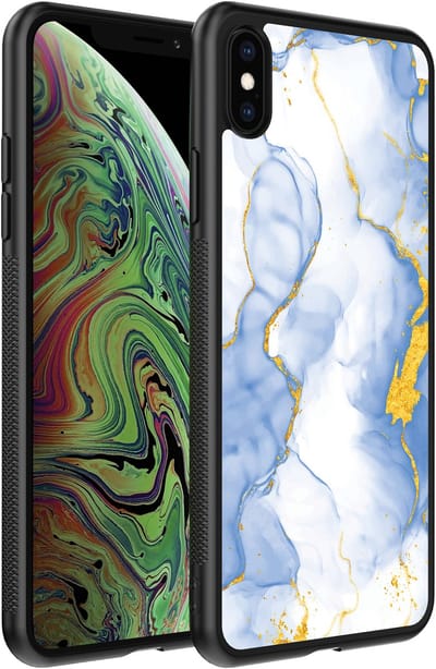 Smartphonica Telefoonhoesje Geschikt voor iPhone Xs Max met Lichtblauw Goud Marmer Opdruk - TPU Backcover Case Lightblue Gold Marble Design geschikt voor iPhone Xs Max