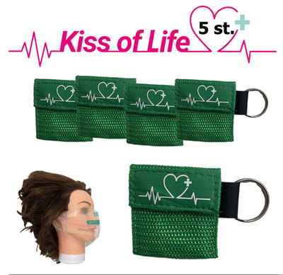 Reanimatiemasker | Kiss of Life | Reanimeren | Beademingshulpmiddel | Sleutelhanger met ring | 5x Groen