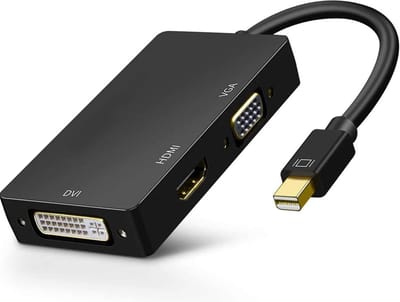 Qost - 3-In-1 Mini Displayport Hub - Mini DP naar VGA & HDMI & DVI Monitor Adapter Kabel Converter - Geschikt voor PC Beeldscherm / Laptop / Apple Mac / Macbook - Zwart