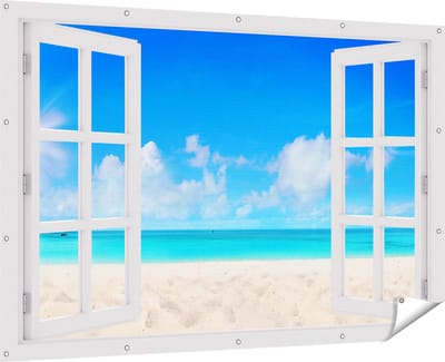 Gards Tuinposter Doorkijk Strand en Zee met Helder Witte Zand - 180x120 cm - Tuindoek - Tuindecoratie - Wanddecoratie buiten - Tuinschilderij