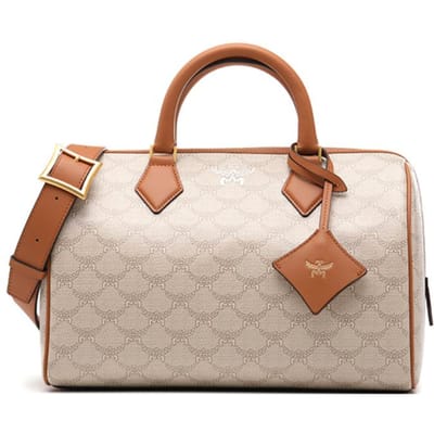 MCM Allover Print Design Afneembare Verstelbare Schouderband Leer Boston Tas Handtas Medium Dames handtassen Beige MWBESEA07I9001 Basic Set (Bag+Dust Bag) beige