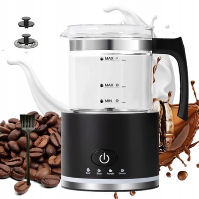 Glazen Melkopschuimer - Elektrische Melkopschuimer 600W - 4-in-1 Cappuccino & Latte - 500ml Glas Beker - Geschikt voor Keuken en Koffiebar