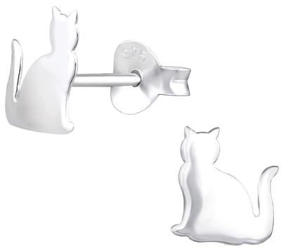 Joy|S - Zilveren kat poes oorbellen - 8 mm - egaal - gepolijst