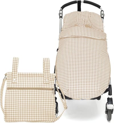 Voetenzak en luiertas - Kinderwagen set - Baby comfort - Handgemaakt katoen - 35x36x10 cm - Zandkleurig