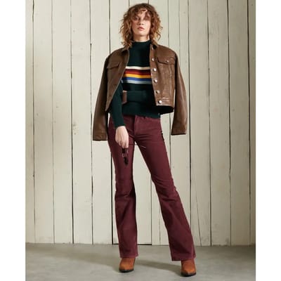 Superdry - Slimfit corduroy jeans met middelhoge taille en wijduitlopende pijpen - Dames - Broeken