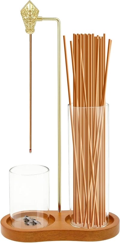 2-in-1 Wierookhouder met Glazen Asopvang en Houten Basis voor Yoga, Meditatie en Thuisdecoratie