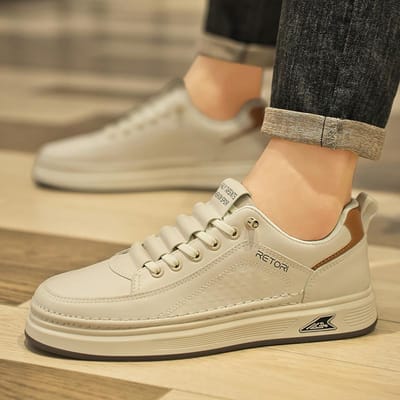 Zachte Leren Herenschoenen Hoge Kwaliteit Comfortabele Wandelsneakers Mode Britse Stijl Heren Sportschoenen Veelzijdige Casual Schoenen 39 beige