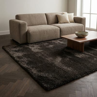DÉJA Living Vloerkleed 200x200cm - Hoogpolig Donkerbruin Stof - Lavar Mix