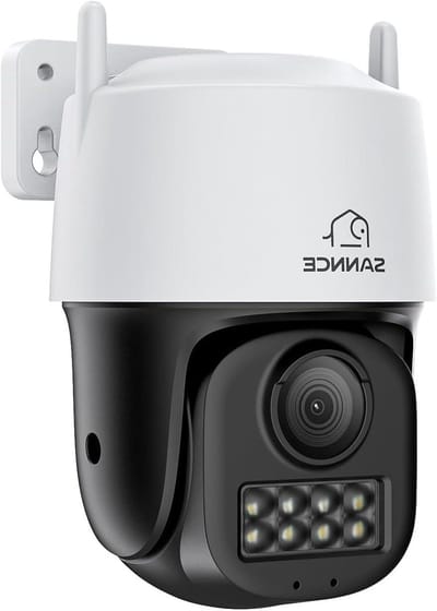 SANNCE 3K PTZ PoE bewakingscamera voor buiten, met nachtzicht, 5 MP, 350 graden draaibaar, 90 graden kantelbare camerabewaking binnen, detectie van menselijke voertuigen, tweeweg-audio, microSD-kaart