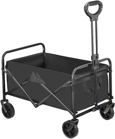 Opvouwbare Bolderkar - Strandwagen Handkar - Outdoor Transport - Stabiel Koolstofstaal Frame - 150 kg Draagkracht - Zwart