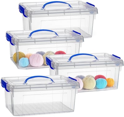 Plasticforte Opslagbox - 4x - met deksel - transparant blauw - 8.5 liter - 36 x 26 x 15 cm - kunststof - opbergdoos - opbergen