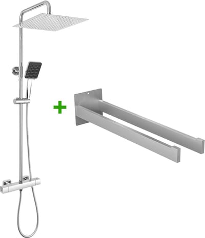 Auralum max Regendouche met Thermostaatkraan - Inclusief 2-armig Handdoekhouder - Chroom Doucheset - 12 inch Douchekop - 6 standen Handdouche - Regendoucheset