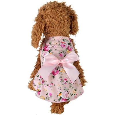 Jupe pour animaux de compagnie avec nœud papillon et imprimé floral pour chiot, chaton, jupe fine, nœud en ruban, vêtements en coton pour chien, robe de princesse, accessoires pour animaux de compagnie L brown