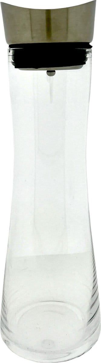 Glazen Karaf met roestvrijstalen Schenktuit en zeef - glazen kan - Ø 10 x 34 cm - 1 liter glazen