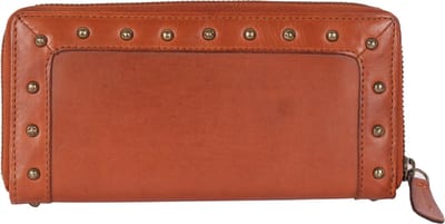 Vintage Echt Italiaans Leren Boho Portemonnee met Studs – Dames Portemonnee met Ritsvak voor Muntgeld & Creditcardhouder