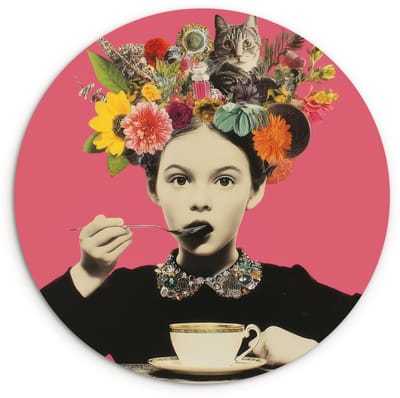 WallCircle® Wandcirkel 120x120 cm - Muurcirkel Meisje - Kopje - Bloemen - Roze - Muurdecoratie woonkamer - Wanddecoratie slaapkamer - Kamer decoratie accessoires - Ronde schilderijen XXL