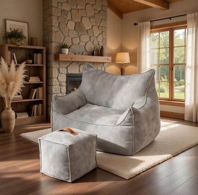 XXL Zitzakbank met Kruk - Ergonomische bank en relaxbank voor volwassenen - Comfortabele loungestoel, gamingstoel, leesstoel en meditatiestoel - Wolkenfluweel, Grijs Casa Serena – Afmetingen op aan...