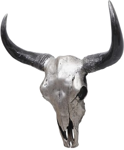 Decoratieve schedel 45cm MCW-T454, polyresin stier boktor hoofd trofee, binnen/buiten ~ zilverkleurig