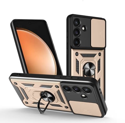 MobyDefend Hoesje - Geschikt voor Samsung Galaxy S25 FE - Pantsercase Met Draaibare Ring - Goud
