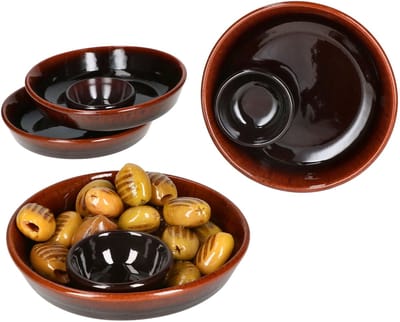 Set van 4 JUEGO tapasschalen van klei Ø 14cm donkerbruin - 240733.3