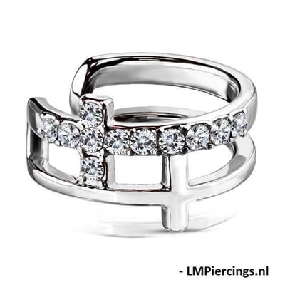 Fake piercing double cross CZ paved - LMPiercings