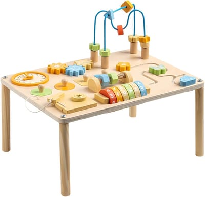 Houten Activiteitentafel - Leertafel Sensorisch Speelgoed - Kinderen Leren Spelen - 8-In-1 Educatief Ontwerp - 39.5x29.5x33cm