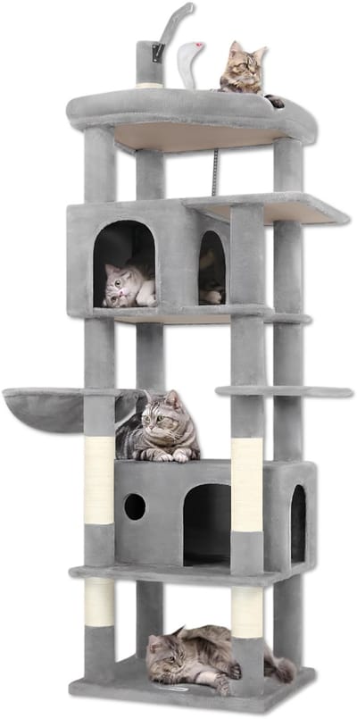 SNJY® Krabpaal Voor Grote Katten - Krabton - Kattenboom - Kattenhuis - Kattenmand - 40L x 5B x 188H cm - Lichtgrijs