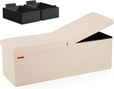 Opbergbank met Zitvlak - Grote Opvouwbare Voetenbank voor Wonen en Slaapkamer - Linnen Beige