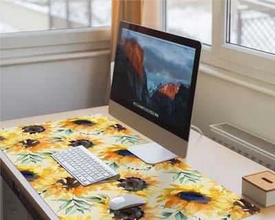 Coloray Bureau Onderlegger - Gouden Zonnebloemen Bureau Mat - 100 cm x 50 cm - Geel Bureau Onderlegger - Bureaumat - Onderlegger Bureau - Bureau Onderlegger Groot - Bureau Onderlegger XXL