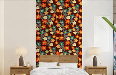 Behang - Fotobehang Retro - Patronen - Bloemen - Jaren 70 - Breedte 120 cm x hoogte 240 cm