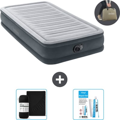 Intex Luchtbed - 1 Persoons - 99 x 191 x 33 cm - Grijs - Inclusief pomp - Hoeslaken en Reparatieset