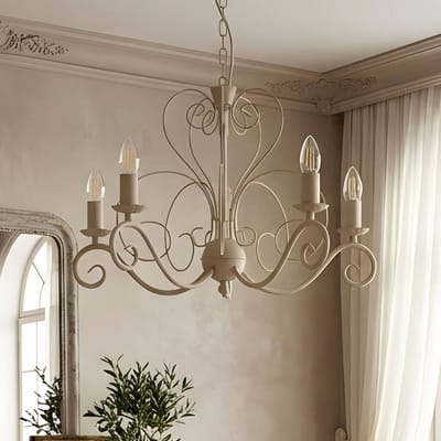 Luminex Kroonluchter Mauro, beige, 5-lamps, Ø 62 cm, metaal, E14