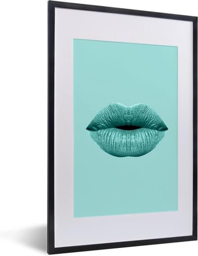 Fotolijst incl. Poster - Lippen - Pastel - Blauw - 40x60 cm - Posterlijst