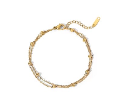 LiLaLove Tiener Armband- Meisjes armband- Goudkleurig- Dubbellaags- Bolletjes- Kind