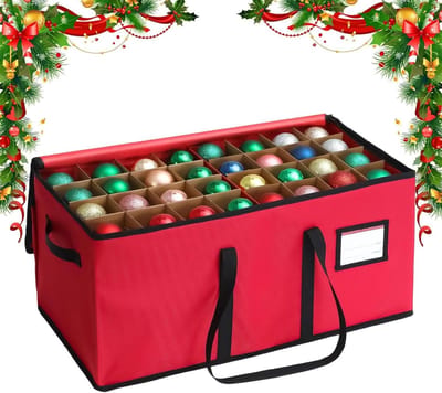 Ornamenten Organizer - Opbergdoos Kerst - Feestelijke Opslag - Verstelbare Tussenwanden - 34x32.8x9.1 cm - Veelkleurig