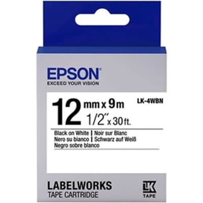 Epson LK-4WBN standard tape zwart op wit 12mm (origineel)