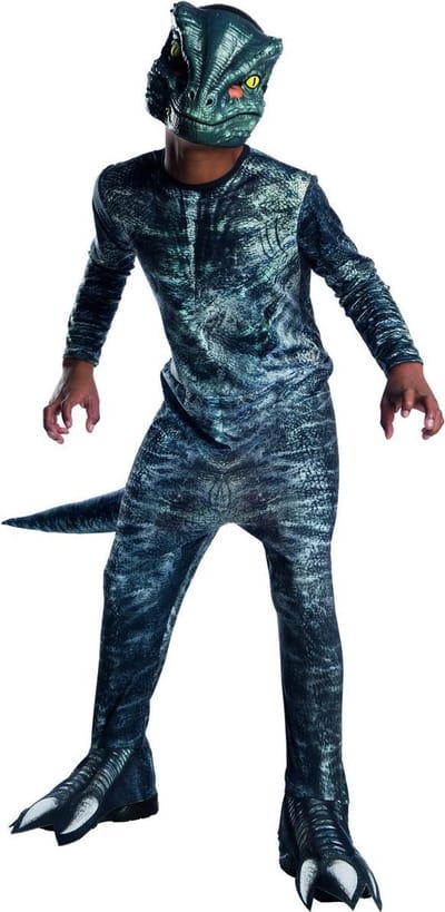 Rubies - Dinosaurus Kostuum - Jurassic World Velociraptor Dinosaurus Kind Kostuum - Blauw, Grijs - Maat 116 - Carnavalskleding - Verkleedkleding