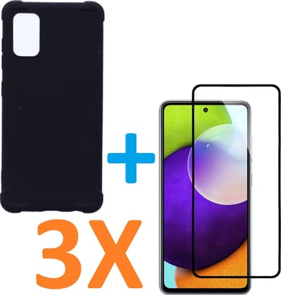 Anti-Shock silicone hoesje zwart met 3 Pack Full Tempered glas Screen Protector Geschikt voor: Samsung Galaxy A53 5G