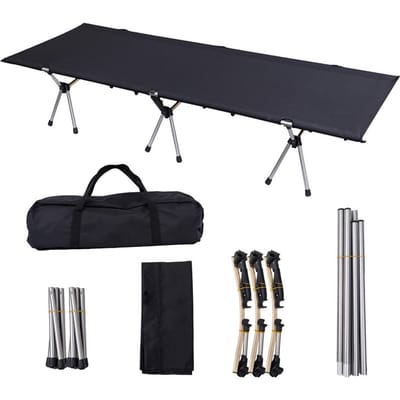 Lit pliant portable ultraléger pour l'extérieur, lit de sieste, de pause déjeuner, avec tige en alliage d'aluminium noir